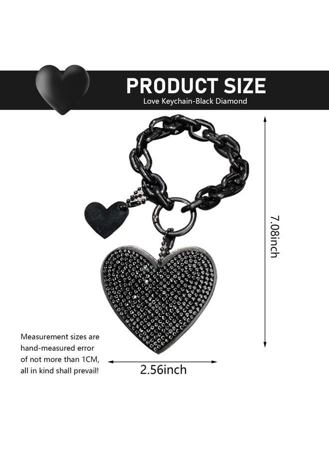 MOXRUQ 1 PC Cute Heart Keychains, Pretty Bling Key Chain Accessories, Heart Shape Key Chain with Sparkly Rhinestones for Car Keys Purse Charms Handbag Backpack Accessories (Black) - Image 2