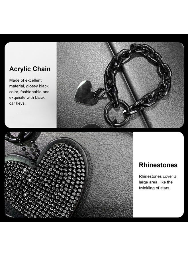 MOXRUQ 1 PC Cute Heart Keychains, Pretty Bling Key Chain Accessories, Heart Shape Key Chain with Sparkly Rhinestones for Car Keys Purse Charms Handbag Backpack Accessories (Black) - Image 5