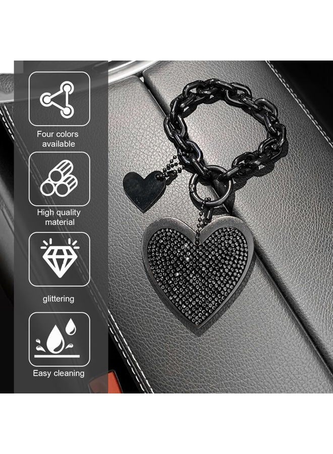 MOXRUQ 1 PC Cute Heart Keychains, Pretty Bling Key Chain Accessories, Heart Shape Key Chain with Sparkly Rhinestones for Car Keys Purse Charms Handbag Backpack Accessories (Black) - Image 3