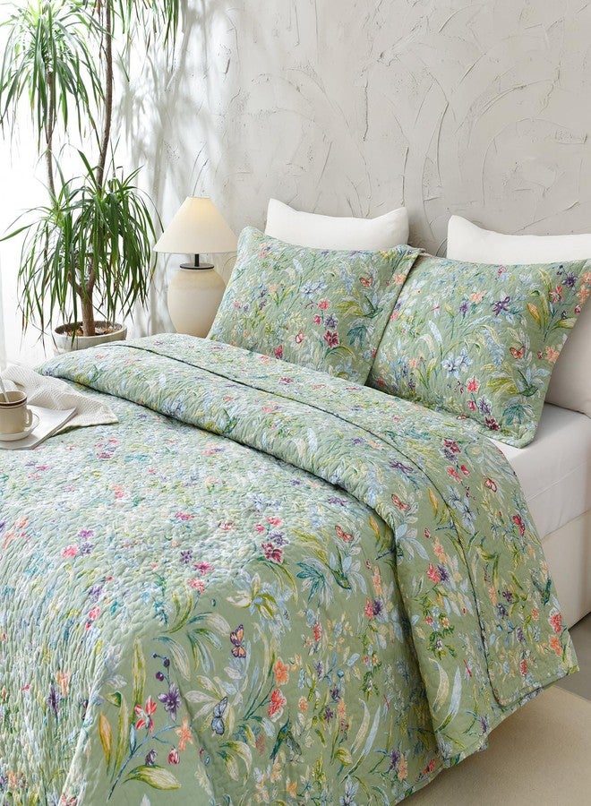 أغطية وسائد ليدي آن المبطنة، مقاس قياسي 20×26، قطعتان، أغطية وسائد مطبوعة برسومات طيور وفراشات وزهور خضراء، أغطية وسائد قطنية ناعمة ومريحة للسرير - Image 2