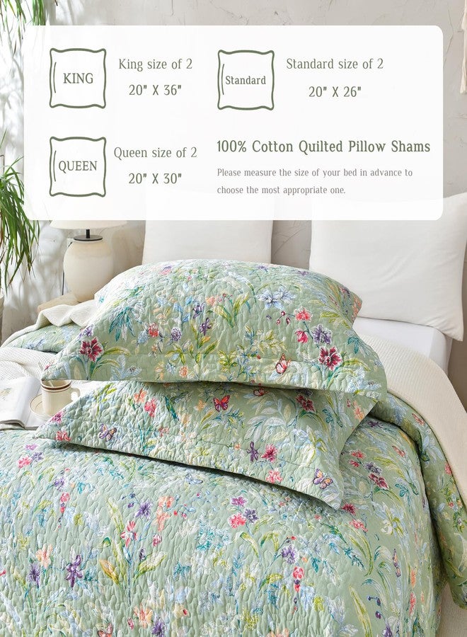 أغطية وسائد ليدي آن المبطنة، مقاس قياسي 20×26، قطعتان، أغطية وسائد مطبوعة برسومات طيور وفراشات وزهور خضراء، أغطية وسائد قطنية ناعمة ومريحة للسرير - Image 4