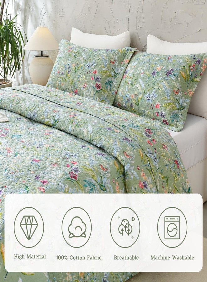 أغطية وسائد ليدي آن المبطنة، مقاس قياسي 20×26، قطعتان، أغطية وسائد مطبوعة برسومات طيور وفراشات وزهور خضراء، أغطية وسائد قطنية ناعمة ومريحة للسرير - Image 3