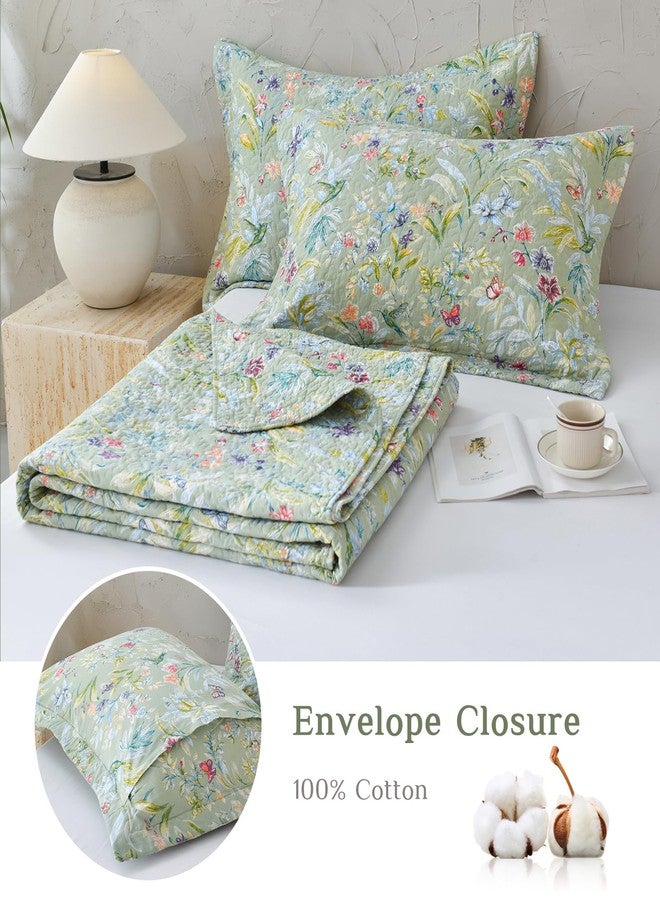 أغطية وسائد ليدي آن المبطنة، مقاس قياسي 20×26، قطعتان، أغطية وسائد مطبوعة برسومات طيور وفراشات وزهور خضراء، أغطية وسائد قطنية ناعمة ومريحة للسرير - Image 5