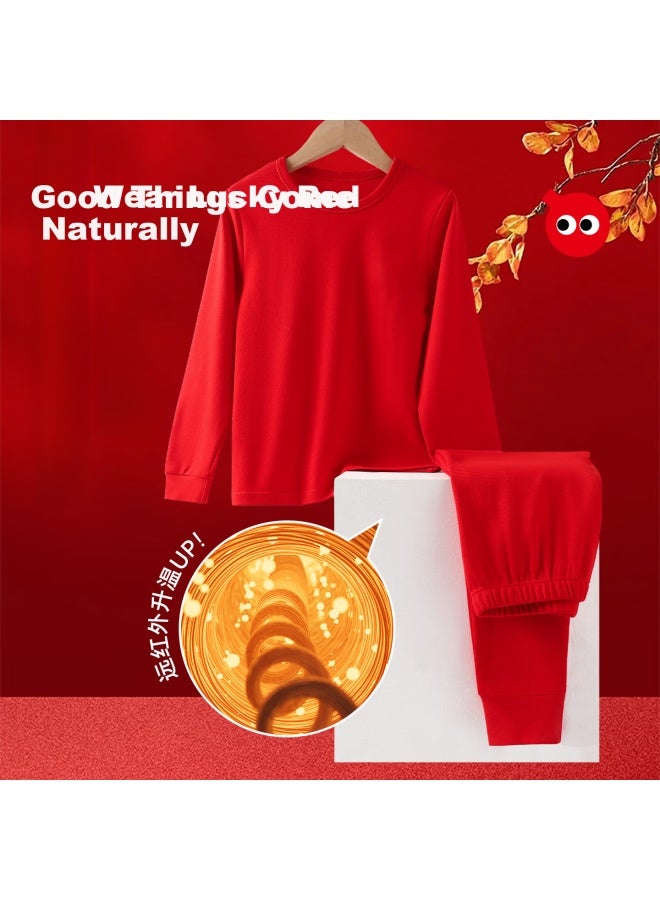 Hodo Children's Red Year Of Birth Warm Cotton Thermal Underwear Set For Boys And Girls Age 12 Year Of The Horse Autumn Clothes And Pants Set - Image 2