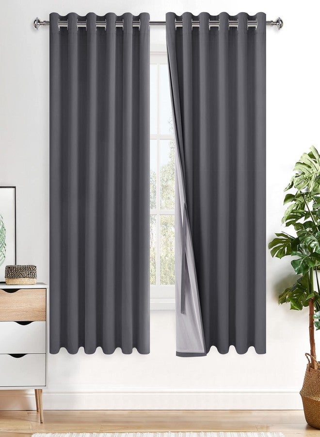 XWZO Full Blackout Curtains 63 Inches Long with Tiebacks- Full Light Blocking & Energy Efficiency Extra Wide Window Draperies Grommet Top with Black Liner for Bedroom, Dark Grey, W70 x L63, Set of 2 - Image 1