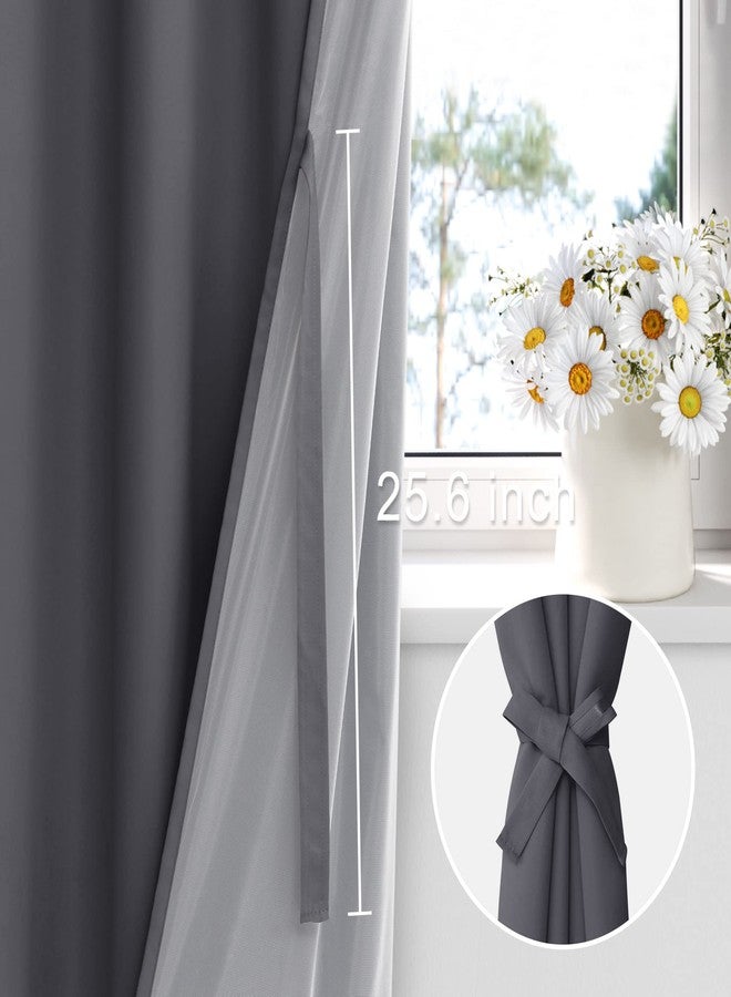 XWZO Full Blackout Curtains 63 Inches Long with Tiebacks- Full Light Blocking & Energy Efficiency Extra Wide Window Draperies Grommet Top with Black Liner for Bedroom, Dark Grey, W70 x L63, Set of 2 - Image 3