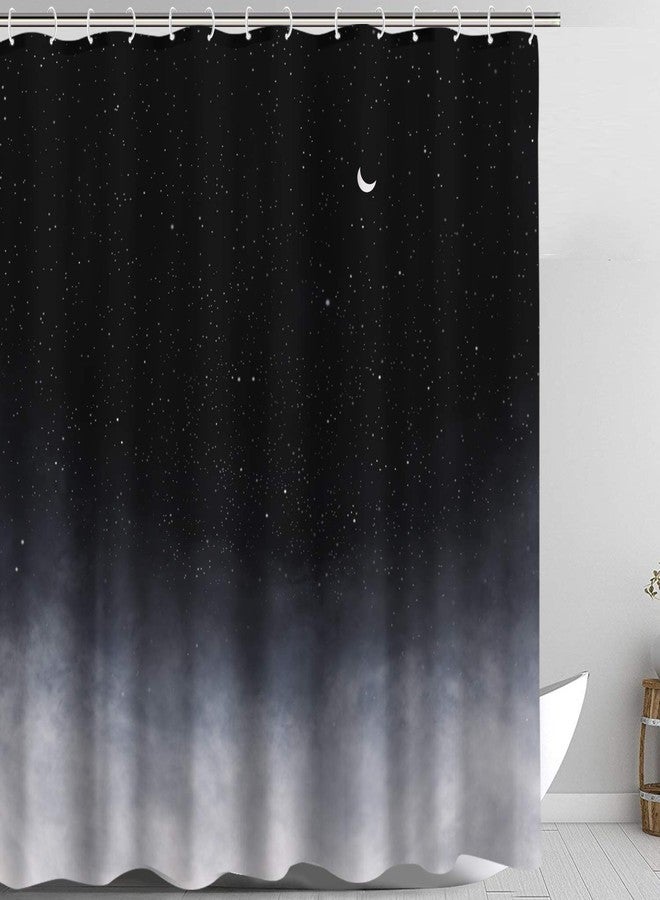 Neasow Black Shower Curtain,Stars and New Moon Bathroom Curtain Night Starry Sky Shower Curtains - Image 2