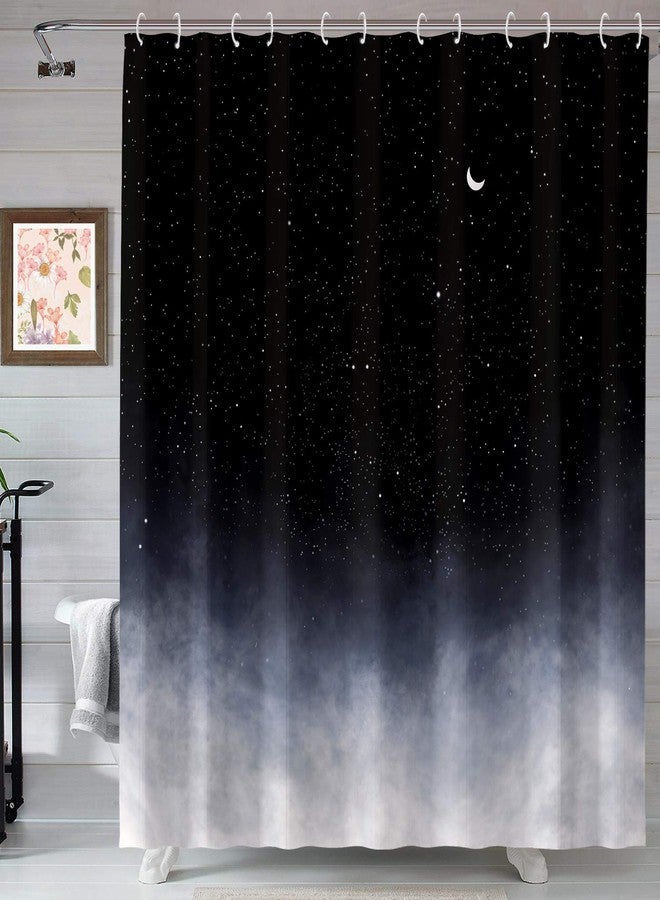Neasow Black Shower Curtain,Stars and New Moon Bathroom Curtain Night Starry Sky Shower Curtains - Image 1