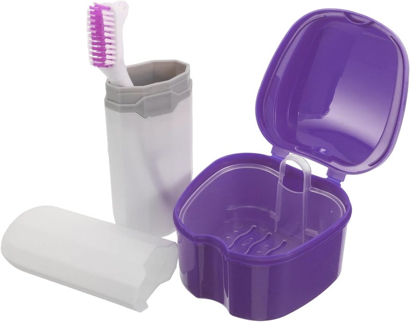 1 Set Denture Brush with Case: Denture Cleaning Brush Travel Case - Compact Portable for Or Daily Storage - Image 1
