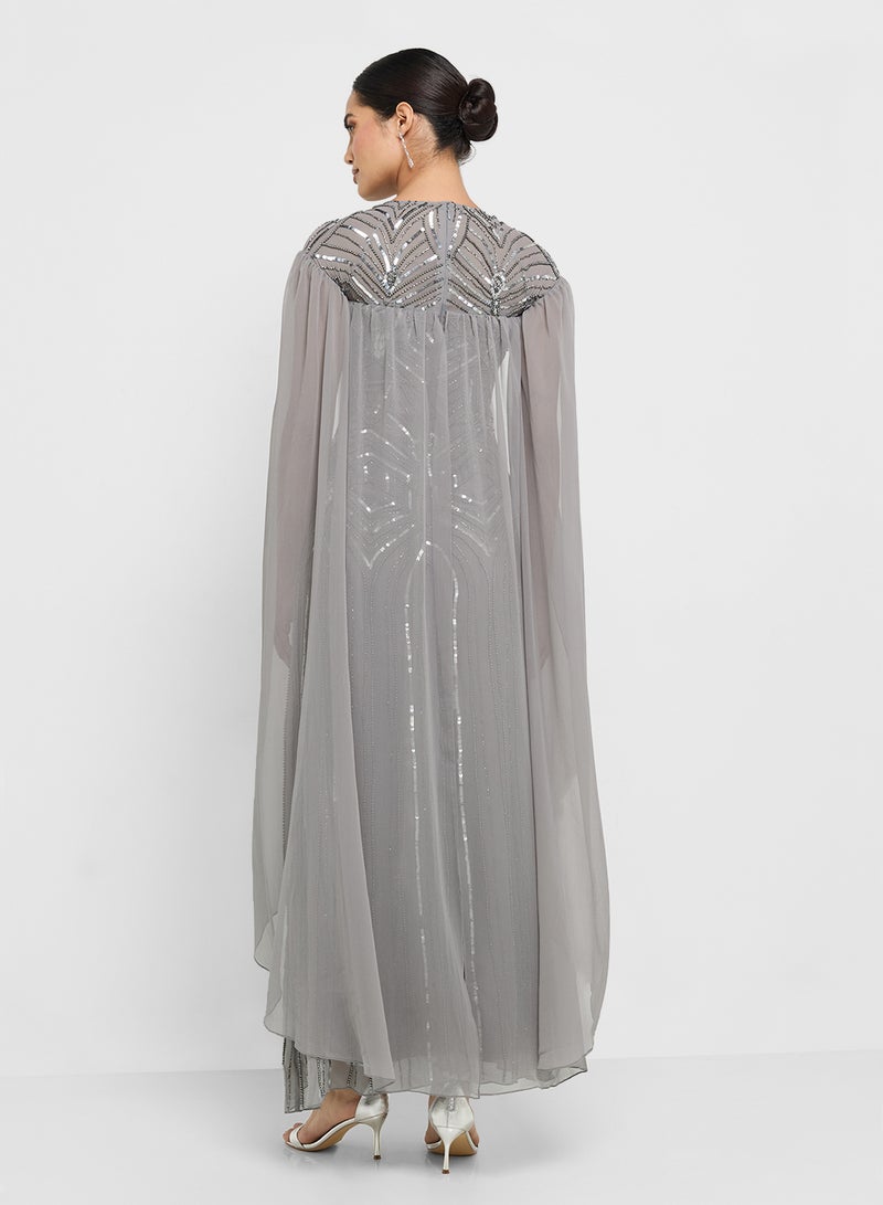 Amelia Rose Embellished Cape Sleeve Maxi Dress - Image 2