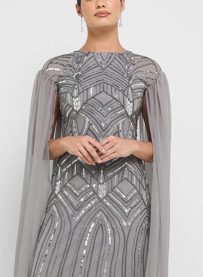 Amelia Rose Embellished Cape Sleeve Maxi Dress - Image 3