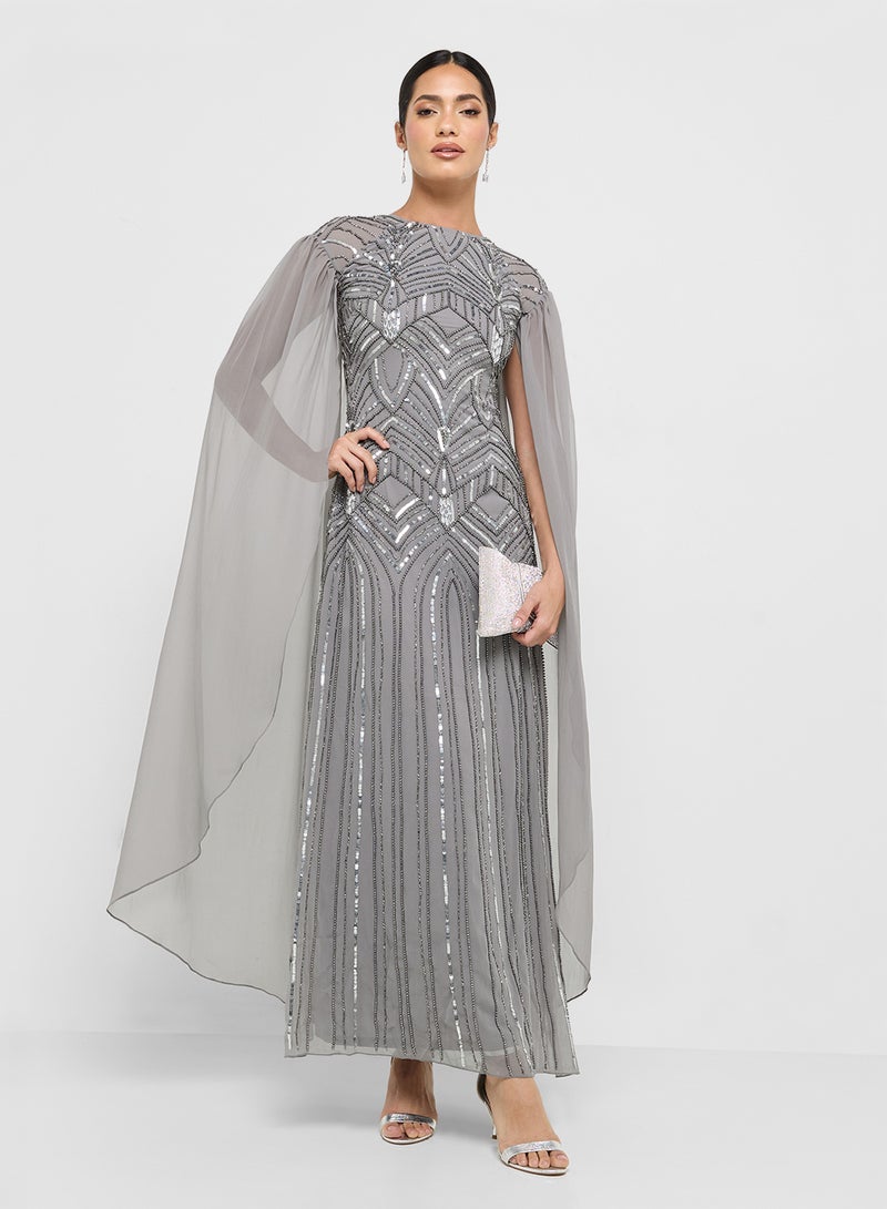 Amelia Rose Embellished Cape Sleeve Maxi Dress - Image 1