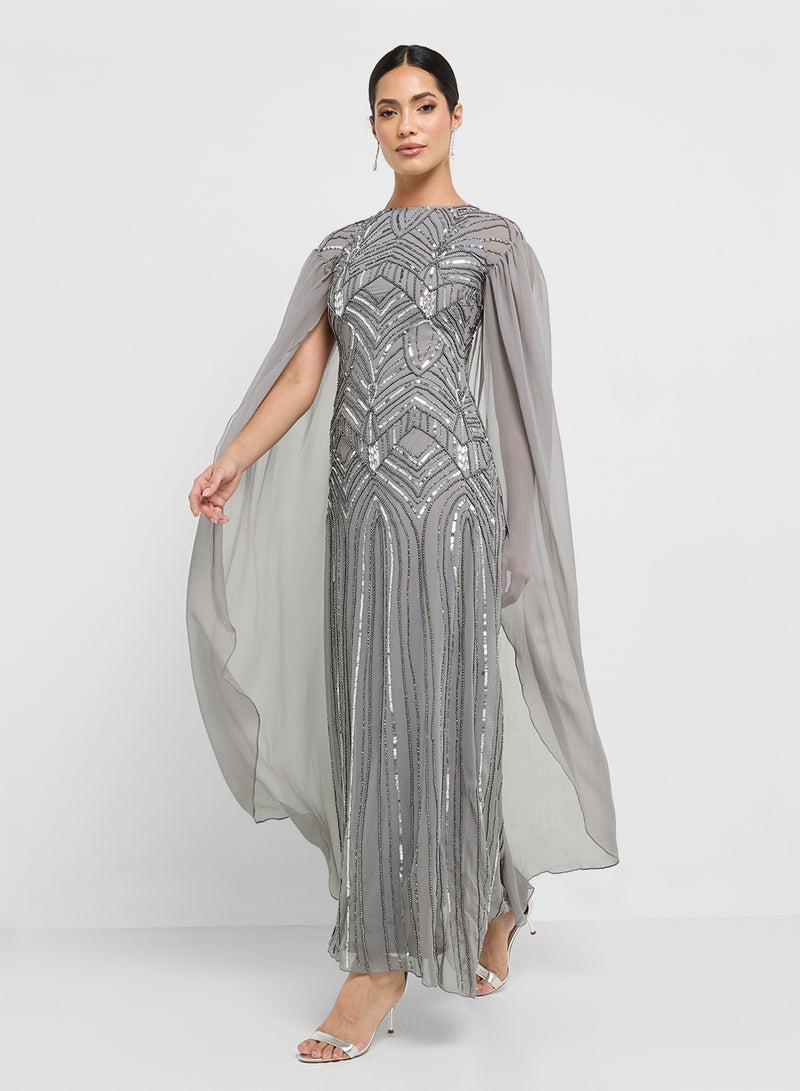 Amelia Rose Embellished Cape Sleeve Maxi Dress - Image 4