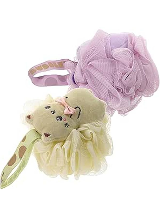 Cartoon Bath Sponge 2Pcs Set Body Exfoliating Scrubber Green Purple Loofah - Image 1