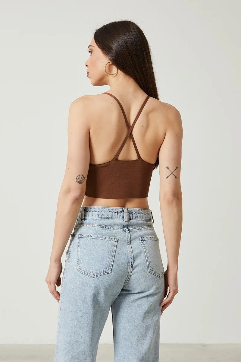 Twenty3 Women's Super Crop Back Detailed Knitwear Bustier Blouse