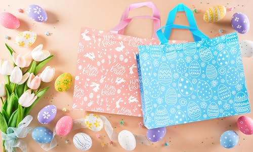 XiaosRen 2Pack Large Happy Easter Gift Bags with Card, Envelope and Tissue Paper, Reusable Non-Woven Bag with Handles for Boys Girls Easter Party Supplies (Blue, Pink) - Image 5