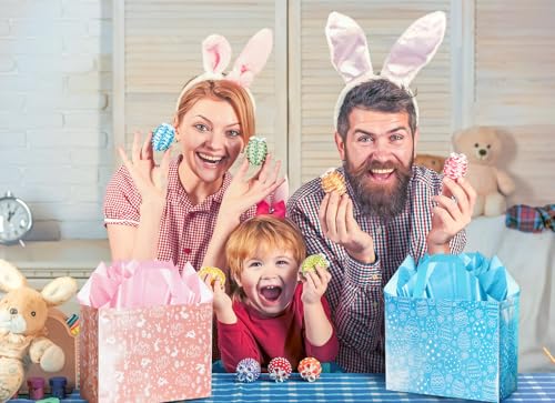 XiaosRen 2Pack Large Happy Easter Gift Bags with Card, Envelope and Tissue Paper, Reusable Non-Woven Bag with Handles for Boys Girls Easter Party Supplies (Blue, Pink) - Image 3