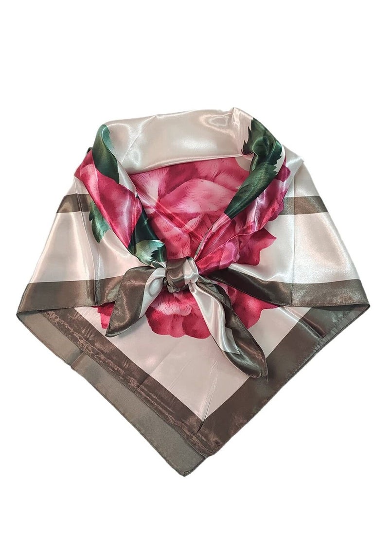 KASTWAVE - Women's Fashionable Scarves Large Satin Scarf Silk Feeling Square Neck Head Hair Scarfs Wraps, Satin Head Scarf Silky Like Square  Print Hair Small Scarfs, 90X90cm - Image 1