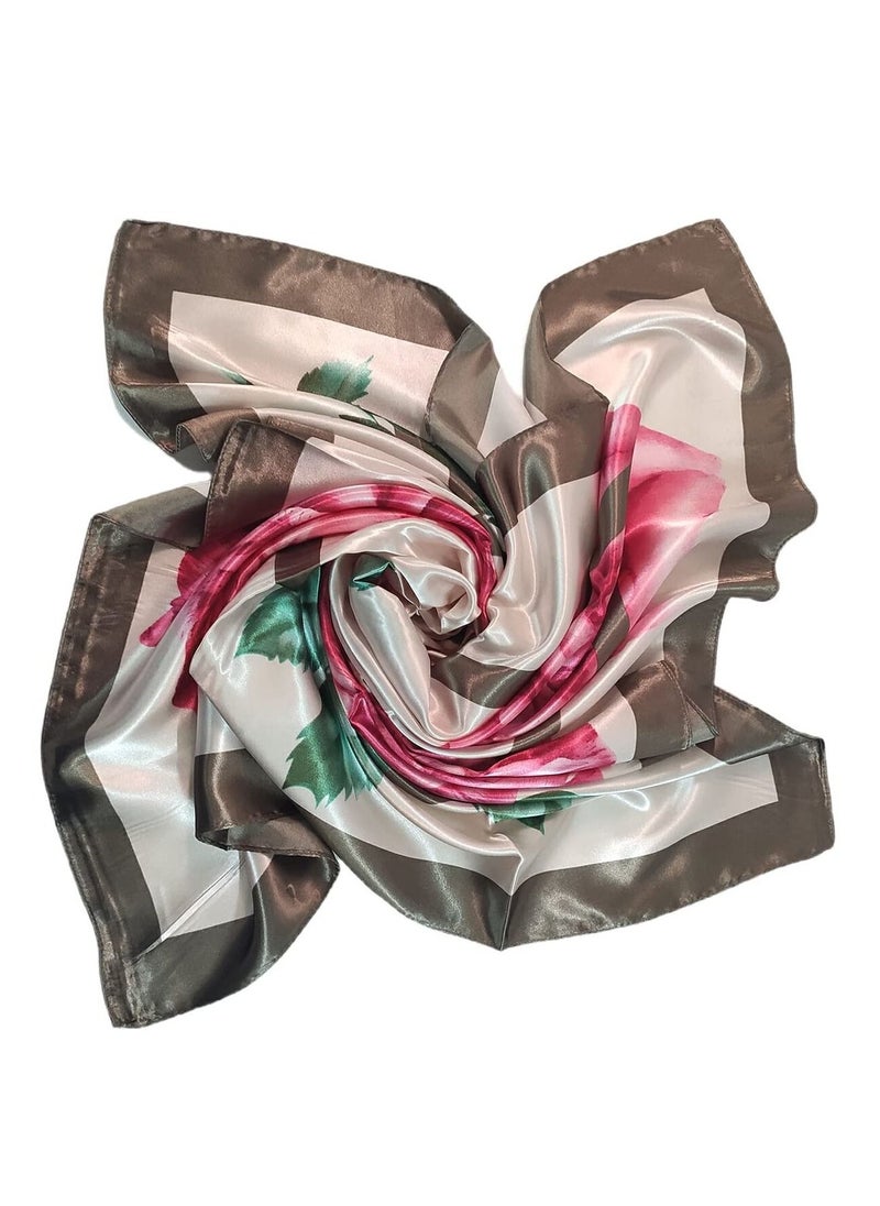 KASTWAVE - Women's Fashionable Scarves Large Satin Scarf Silk Feeling Square Neck Head Hair Scarfs Wraps, Satin Head Scarf Silky Like Square  Print Hair Small Scarfs, 90X90cm - Image 1