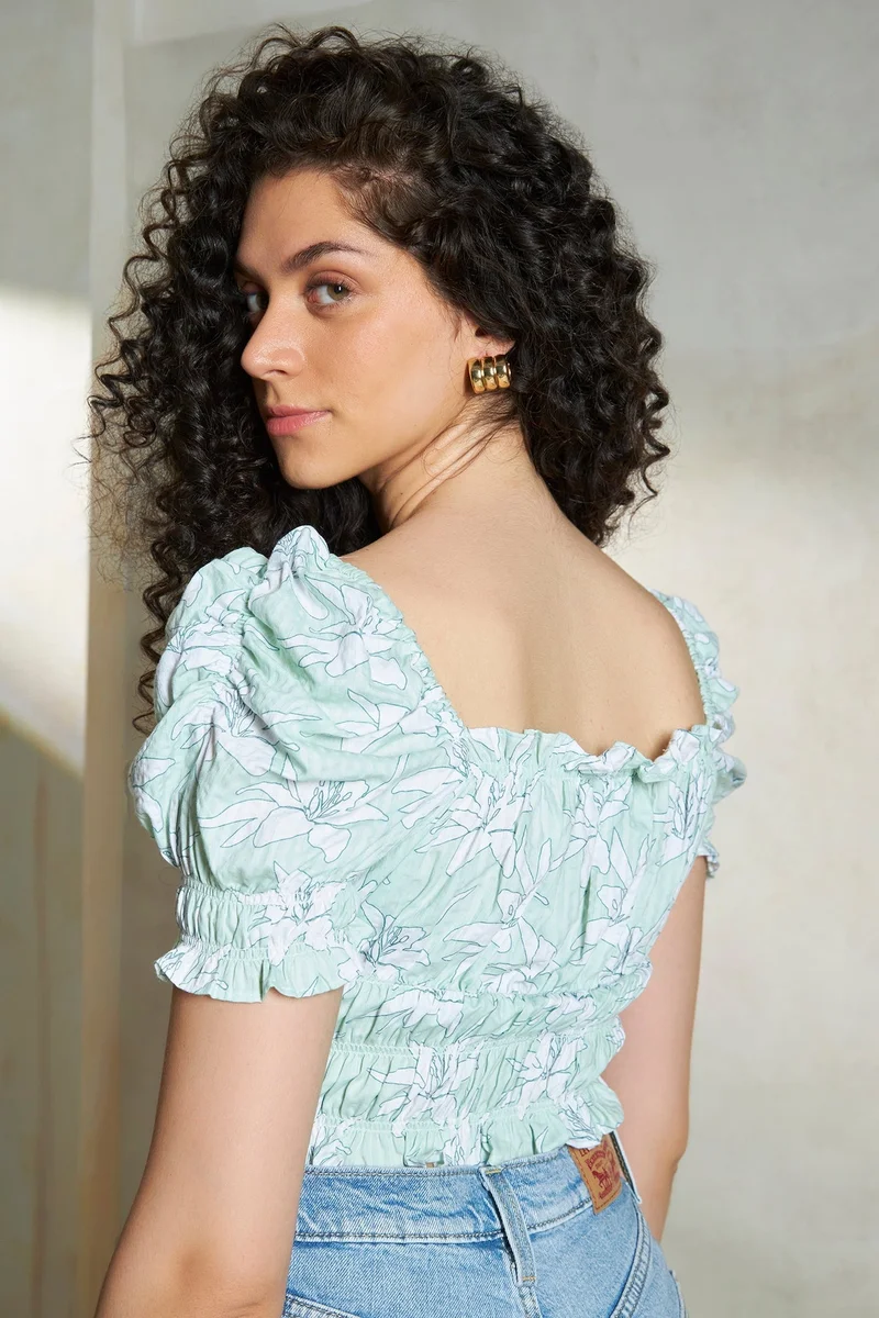 Virgio  VIRGIO 100% Cotton Green Floral Bustier Crop Top for Women | Best Price UAE