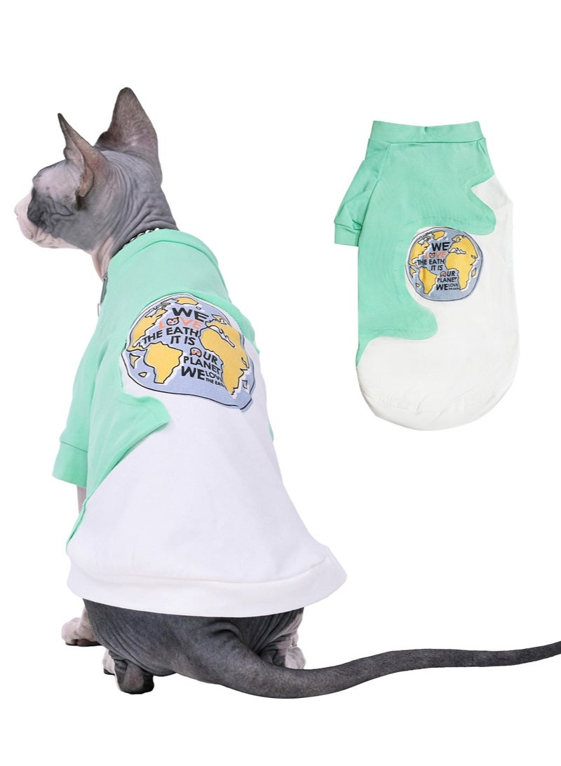 بلا شعر القط القطن تي شيرت ملابس الحيوانات الأليفة الملابس الخضراء ، 1 حزمة جرو سترة قميص ملابس القط ، الكلاب تنفس الكلاب الصغيرة القط ولد وفتاة - Image 1