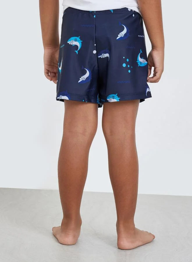 Styli Styli Boys Graphic Swim Shorts and Cap Set