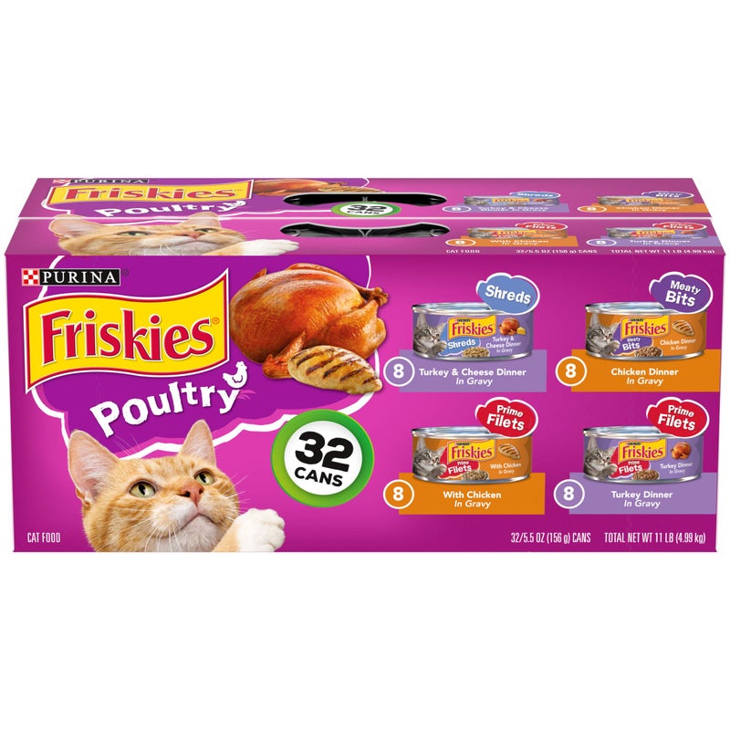 Friskies Purina Friskies Gravy Wet Cat Food Variety Pack, Poultry Shreds, Meaty Bits and Prime Filets - (Pack of 32) 5.5 oz. Cans - Image 1