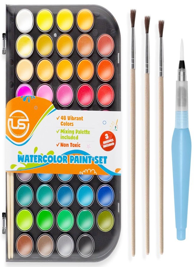 EXTRIC Watercolor Paint Set- 48 Colors Washable Water Paint with Palette, 3 Brushes & Refillable Water Brush Pen, Non Toxic, for Kids, Beginners, Adults & Artists - Image 1