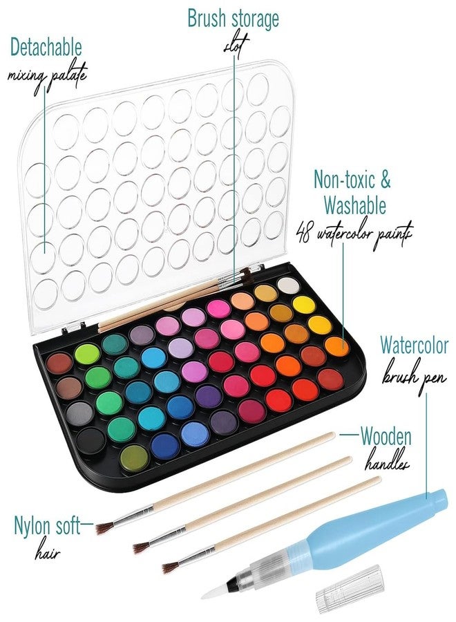 EXTRIC Watercolor Paint Set- 48 Colors Washable Water Paint with Palette, 3 Brushes & Refillable Water Brush Pen, Non Toxic, for Kids, Beginners, Adults & Artists - Image 2