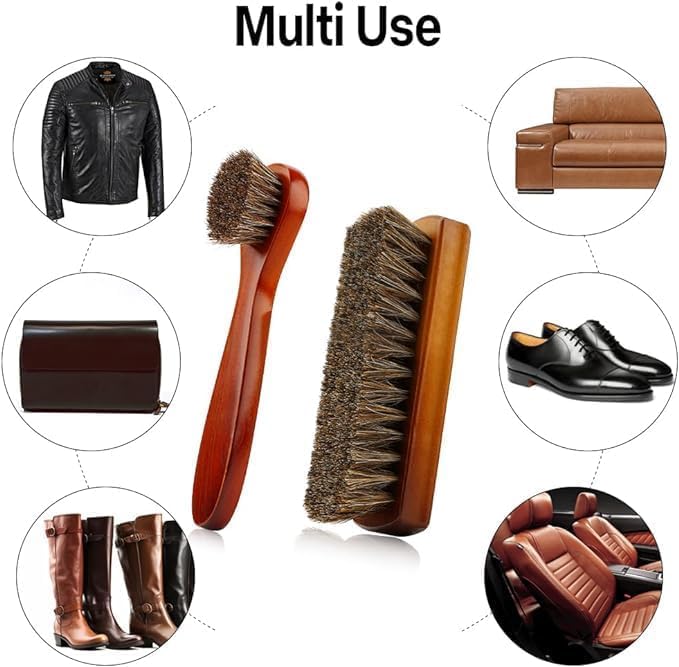 GARLUGAVA 4 Pcs Horsehair Shine Shoes Brush Kit Polish Dauber Applicators Cleaning Leather Shoes Boots Care Brushes Suede Cleaner Brush with Microfiber Shoe Cloth - Image 5