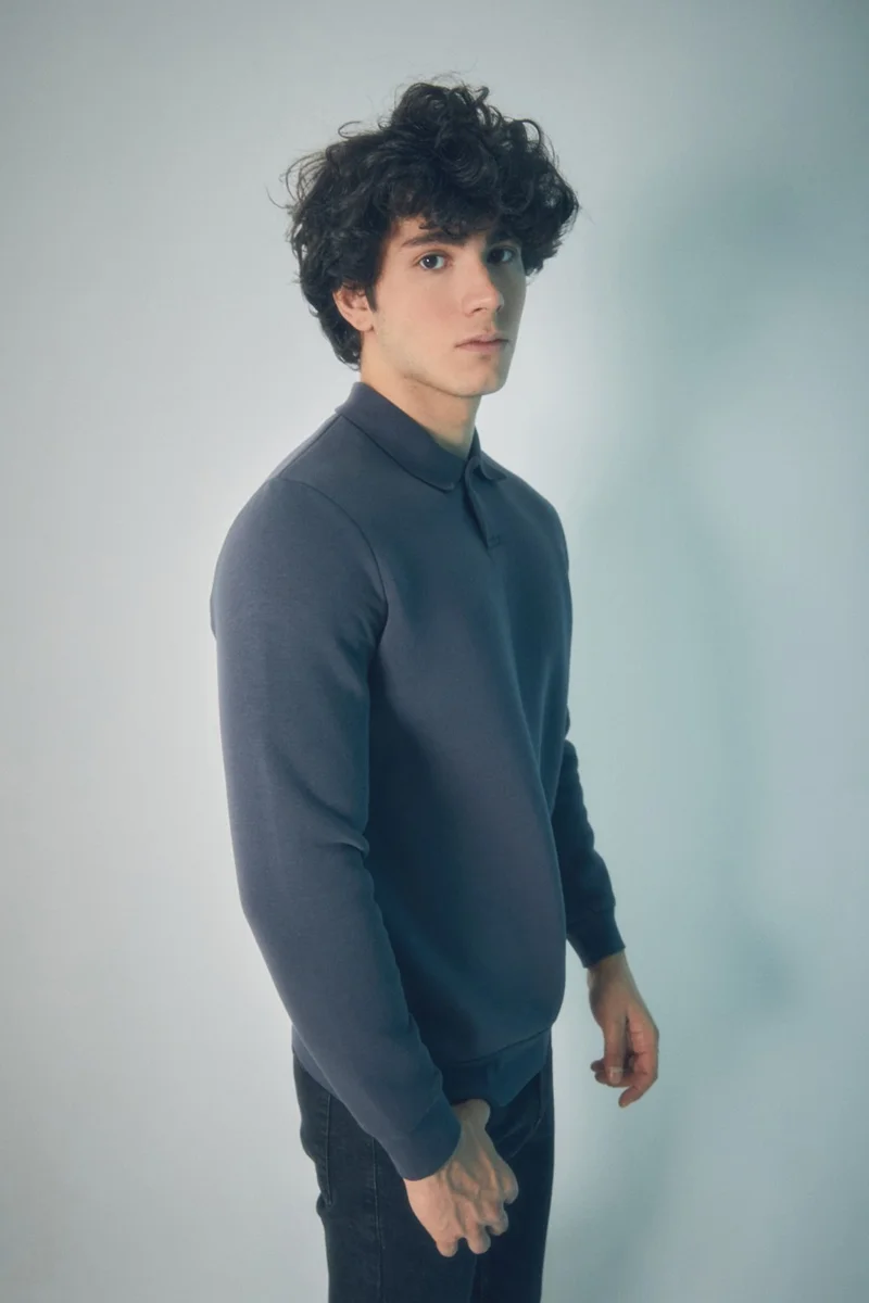 FullaModa Basic Polo Collar Buttoned Sweatshirt