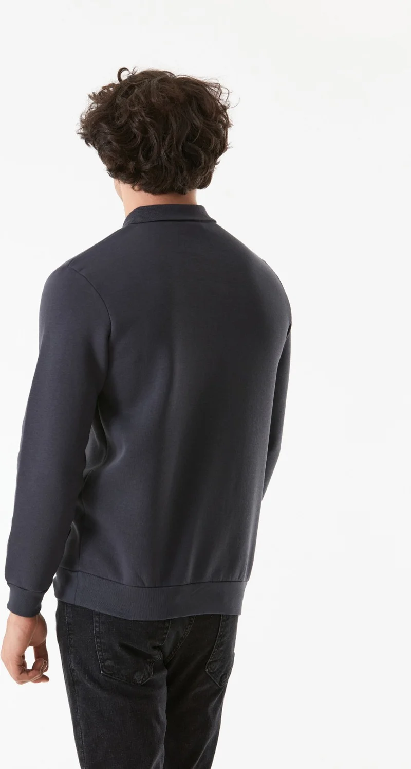 FullaModa Basic Polo Collar Buttoned Sweatshirt