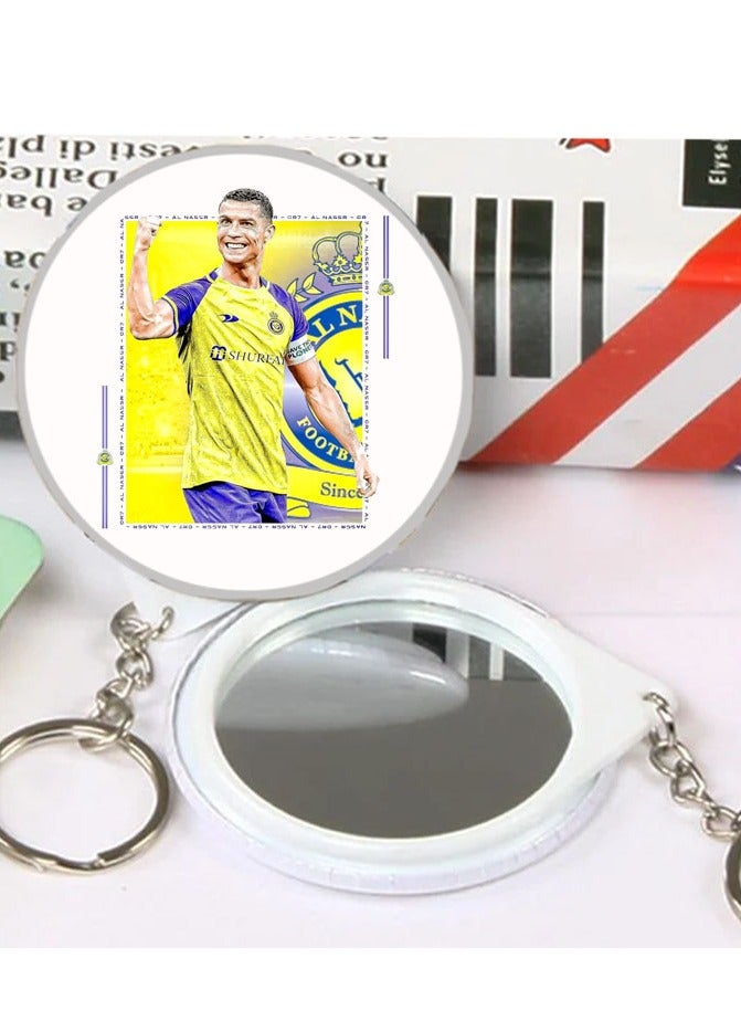 Circular keychain designed by Al-Nasr club player Cristiano Ronaldo wonderful keychain with reflective mirror on the back Suitable for car keys and bags beautiful gift