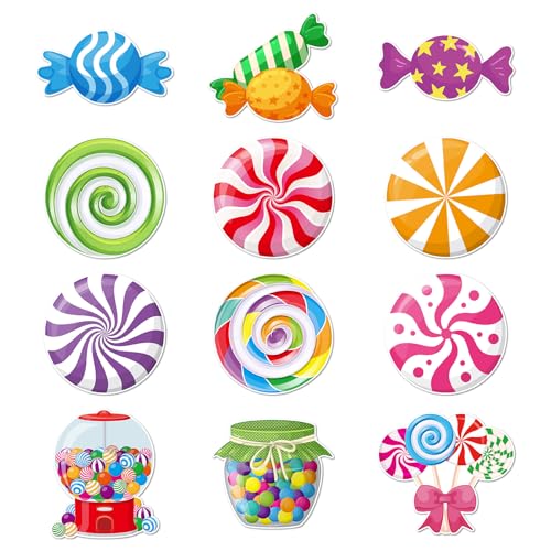 Machomby 48Pcs Candy Paper Cutouts for Bulletin Board Decorations, Colorful Peppermint Lollipop Candies Cutouts Candyland Paper Cut Outs for Candy Birthday Baby Shower Christmas Party Decor - Image 1