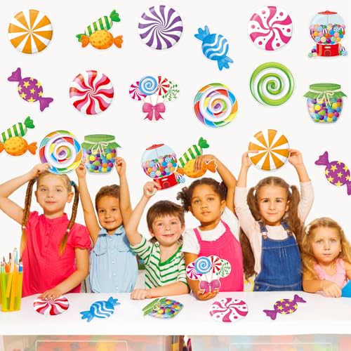 Machomby 48Pcs Candy Paper Cutouts for Bulletin Board Decorations, Colorful Peppermint Lollipop Candies Cutouts Candyland Paper Cut Outs for Candy Birthday Baby Shower Christmas Party Decor - Image 2