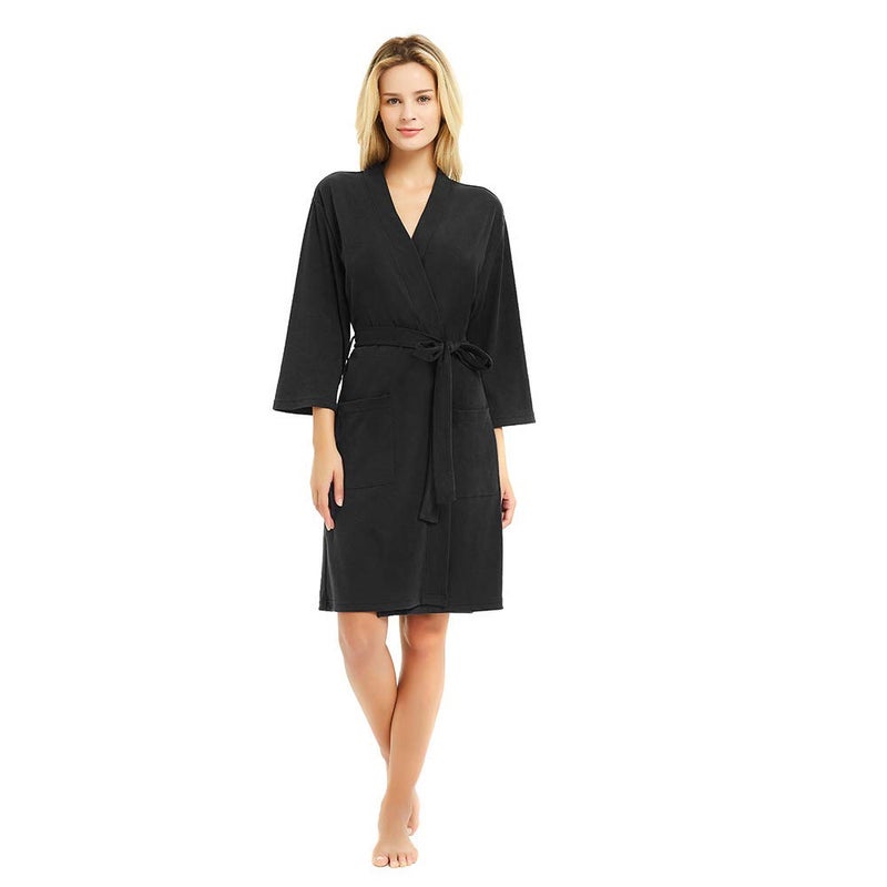 U2SKIIN Womens Robes, 100% Cotton Lightweight Robes 3/4 Sleeves Kimono Knit Soft Loungewear Short Bathrobe(Black,XL) - Image 5