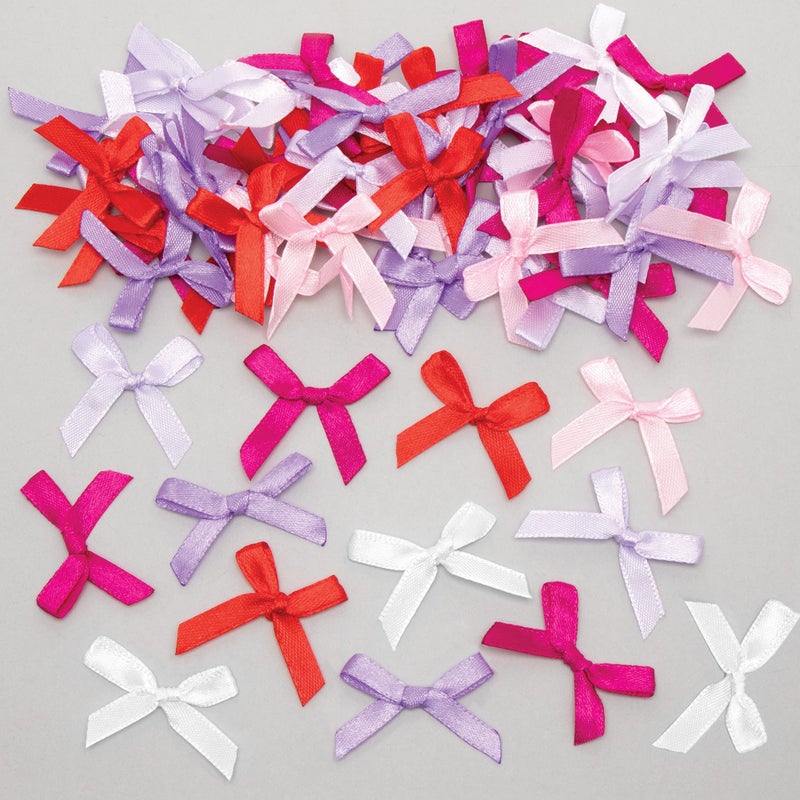 Baker Ross Satin Self Adhesive Bows-Pack of 102, Kids Craft Supplies (FC307), Assorted - Image 1