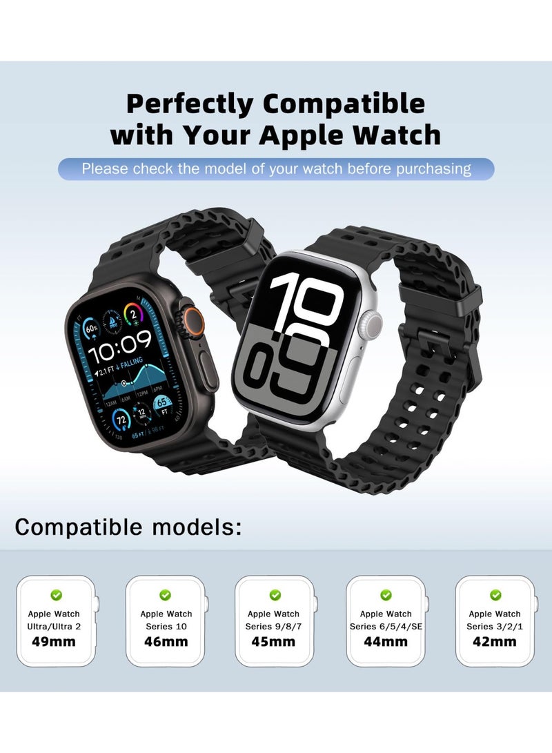 شيك فايب سوار رياضي ناعم من السيليكون أسود متوافق مع Apple Watch Ultra 3/2 49 مم وسلسلة iWatch 42-46 مم للرجال والنساء، قابل للتعديل وجيد التهوية للاستخدام اليومي والهواء الطلق - Image 2