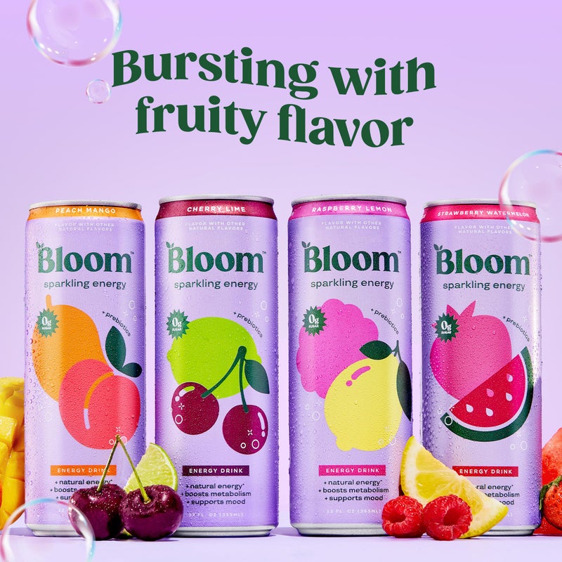 Bloom Nutrition Sparkling Energy Drink - Variety Pack - Natural Caffeine, Zero Sugar, 180mg Caffeine - Antioxidant-Rich with Green Coffee Bean, Green Tea Extract, Prebiotics - 12oz 12 Pack - Image 2