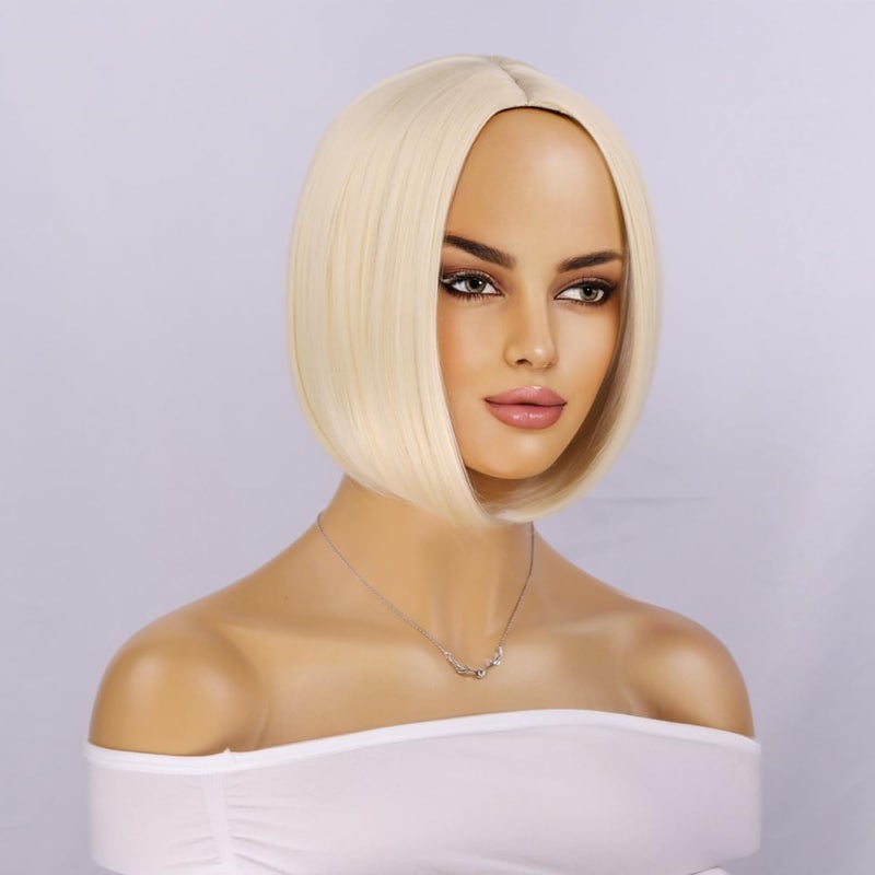 MAGQOO Blonde Wigs for Women Blonde Bob Wig Short Straight Blonde Wig Middle Part Synthetic Heat Resistant Cosplay Costume Party Wigs Blonde