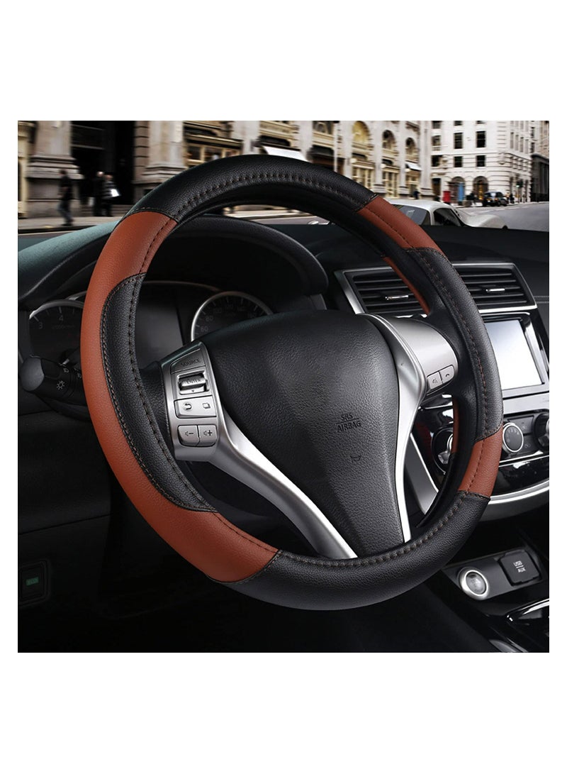 Leather Car Steering Wheel Cover, Non-Slip Microfiber Protector, Universal Fit for Most Vehicles, Breathable Design for All Seasons, 15" Ergonomic Comfort Grip - Image 1