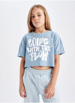 DeFacto Cropped Crew Neck Printed Short Sleeve T-Shirt  - Image 1