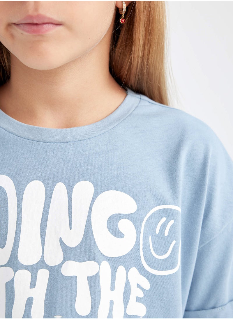 DeFacto - Cropped Crew Neck Printed Short Sleeve T-Shirt - Image 1
