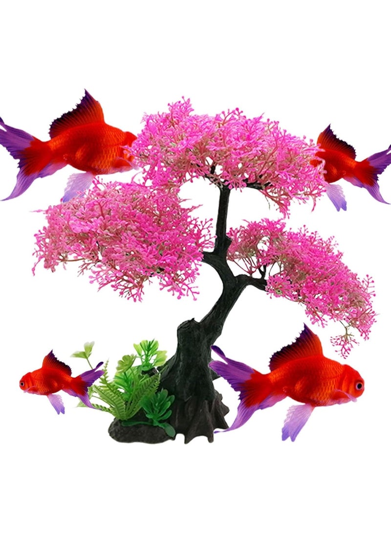 Soofam Fish Tank Plants - Artificial Fish Tank Decorations | Plant Waterscape, Blossom Tree & Grass Aquarium Decor Set, Hides Accessories for Decor - Image 1