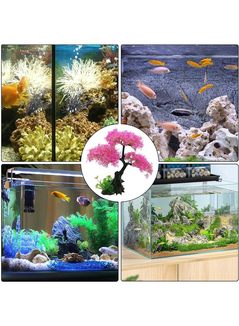 Soofam Fish Tank Plants - Artificial Fish Tank Decorations | Plant Waterscape, Blossom Tree & Grass Aquarium Decor Set, Hides Accessories for Decor - Image 3