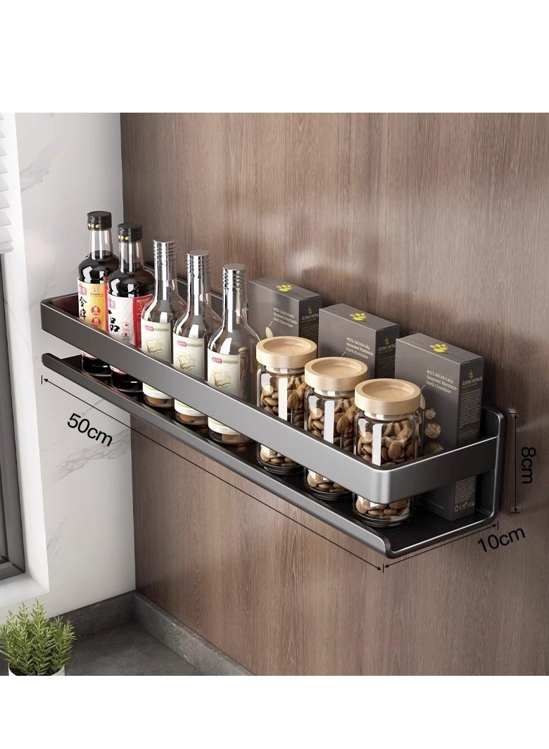 WangPangZi Wall-Mounted Spice Rack,No-Punching Required Stainless Steel Storage Shelf,Spice Jar Storage Rack for Kitchen,Shelves for Bathroom 50cm Grey - Image 2