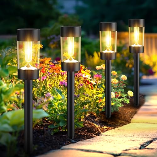 Eyrosa Solar Lights Outdoor 12 Pack Waterproof Solar Landscape Lighting for Pathway Garden Yard Path Walkway Driveway Lawn Patio Outside Decor Warm White - Image 1