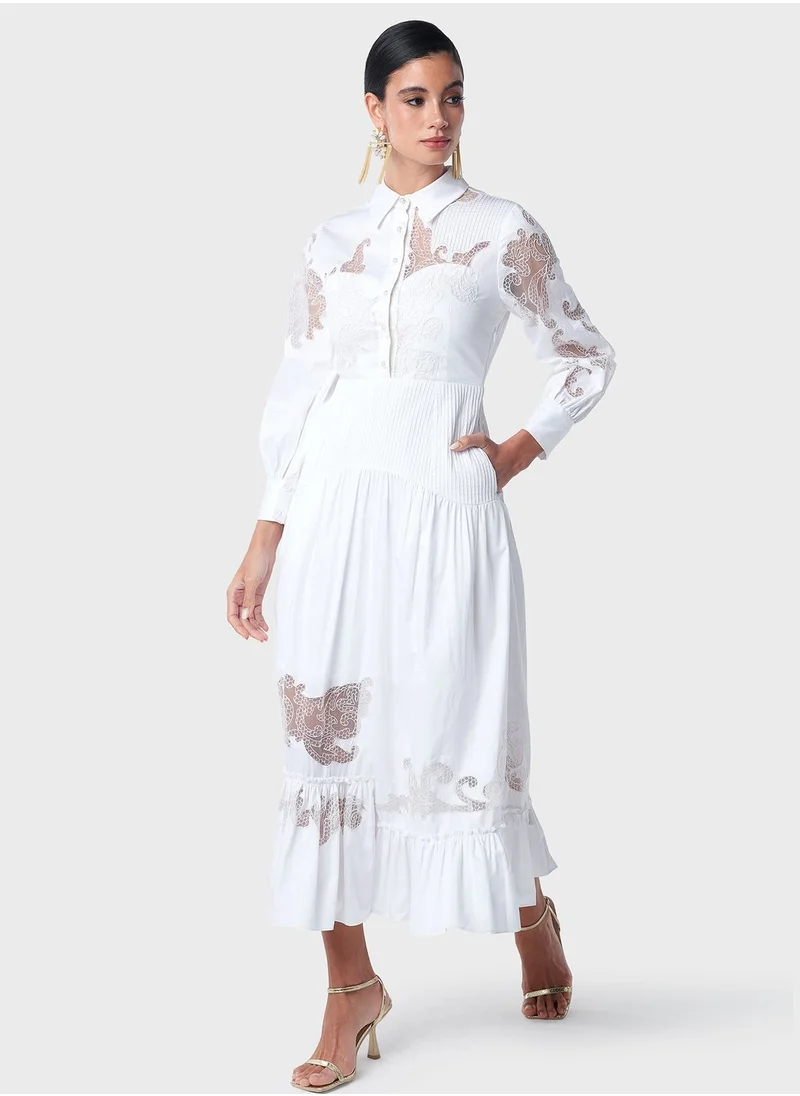 Threadz by Ajooni Uneven Lace Patch Tier Dress