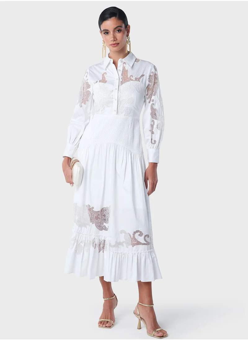 Threadz by Ajooni Uneven Lace Patch Tier Dress