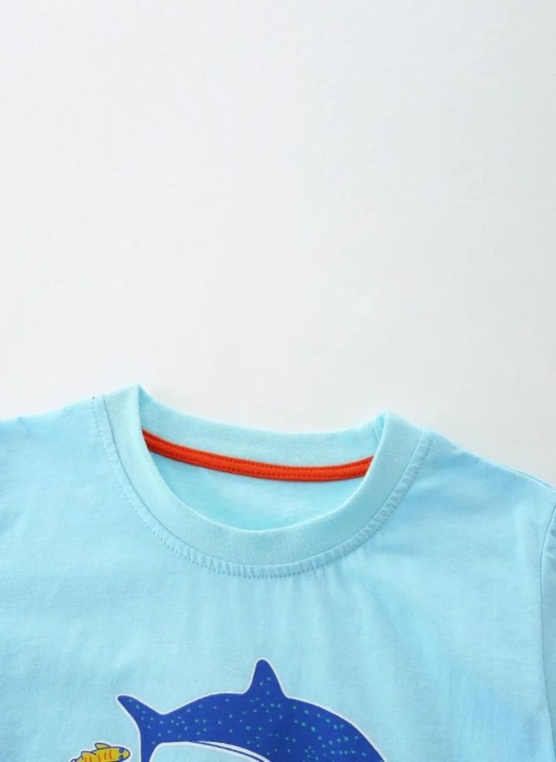 يونيكي Blue Graphic Printed Round Neck T-shirt